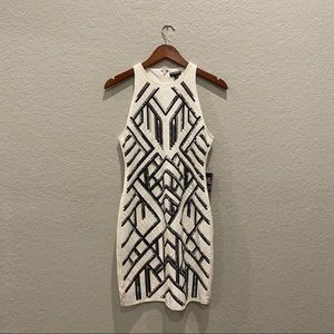 Express brand body con sequin off white dress